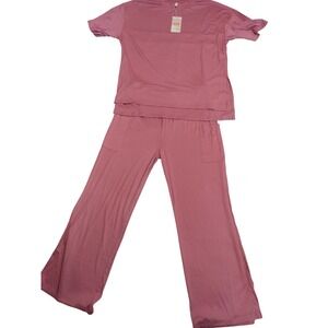Kirundo Womens 2 Piece Lounge Set Mauve Pink Short Sleeve Tee Wide Leg Pants M